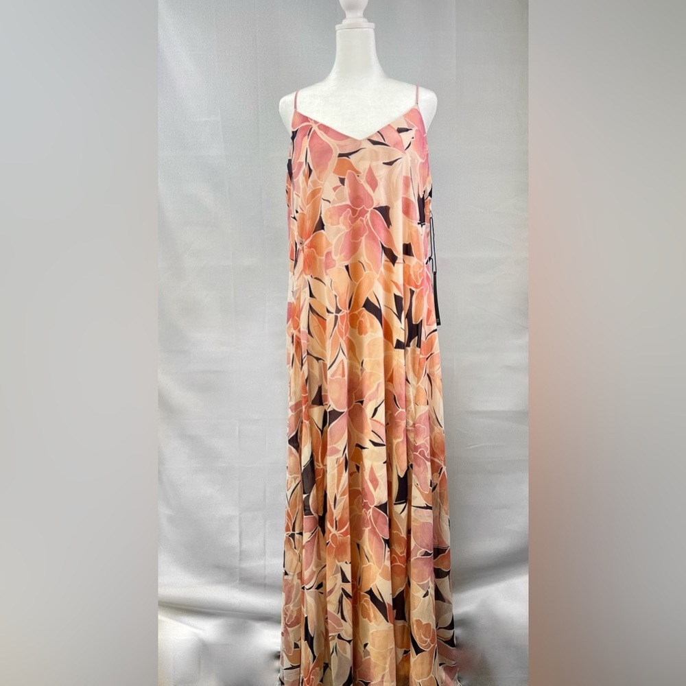 Nicole Miller NWT Dusty Pink Floral Chiffon Maxi Dress Size XL